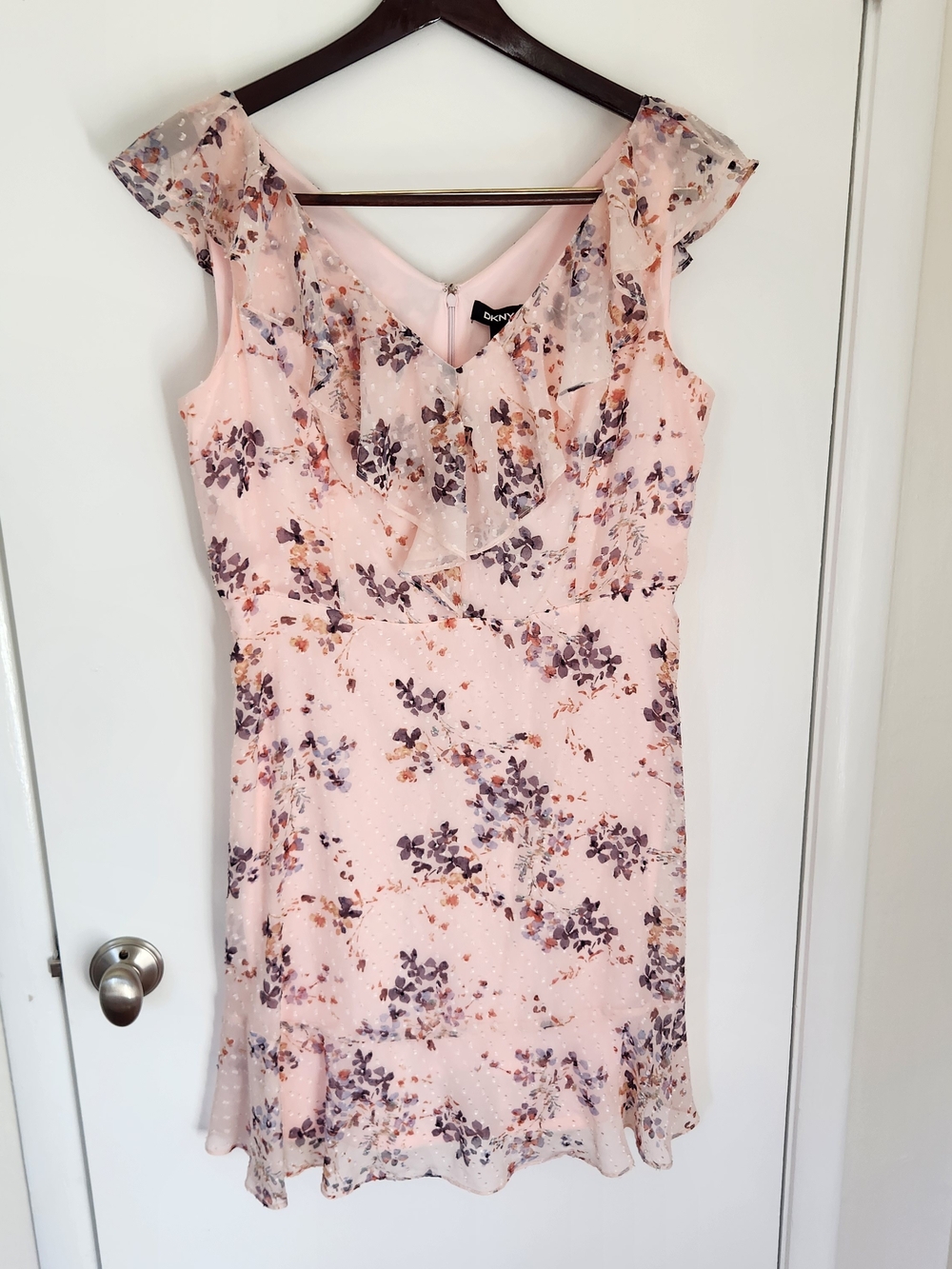 DKNY Pink Floral Ruffle Mini Dress